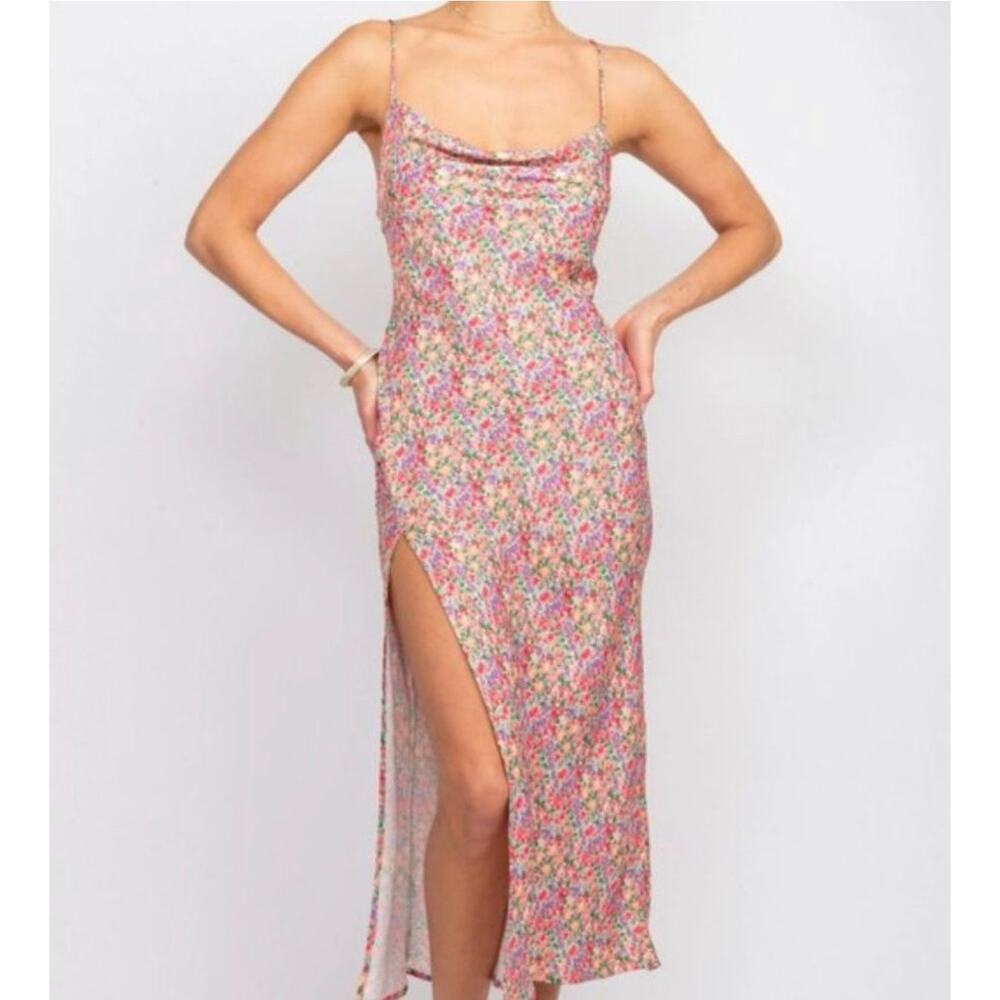 RESA Madison Floral Midi Slip Dress Cowl Neck Women's M Y2K Romantic Cottage